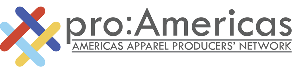 Colorful interlocking shapes in red, blue, yellow, and light blue beside the text "pro:Americas Americas Apparel Producers' Network" in gray.