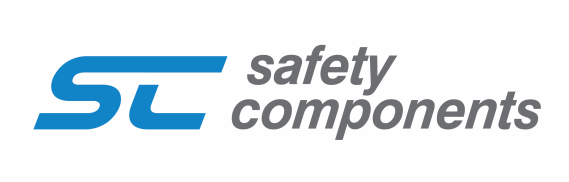 Logo featuring stylized blue initials "SC" and the words "safety components" in gray, set against a white background.