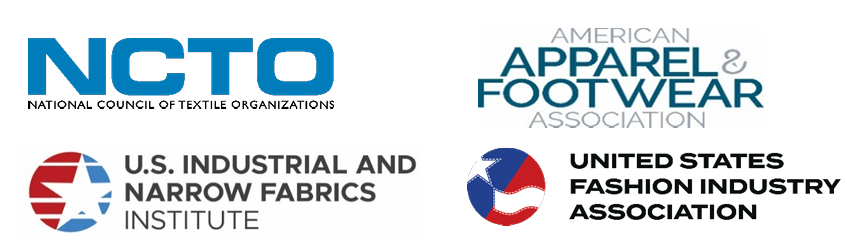 associations Logos of textile and apparel organizations, featuring blue and red colors, arranged in a grid format representing industry collaboration.