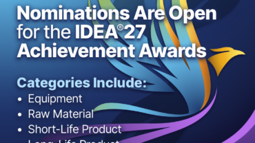 Colorful abstract eagle design with text announcing open nominations for IDEA 27 Achievement Awards, listing categories and a call to action.