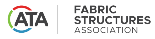 Logo featuring "ATA" in bold letters with green, red, and blue accents, alongside the words "Fabric Structures Association" in gray.